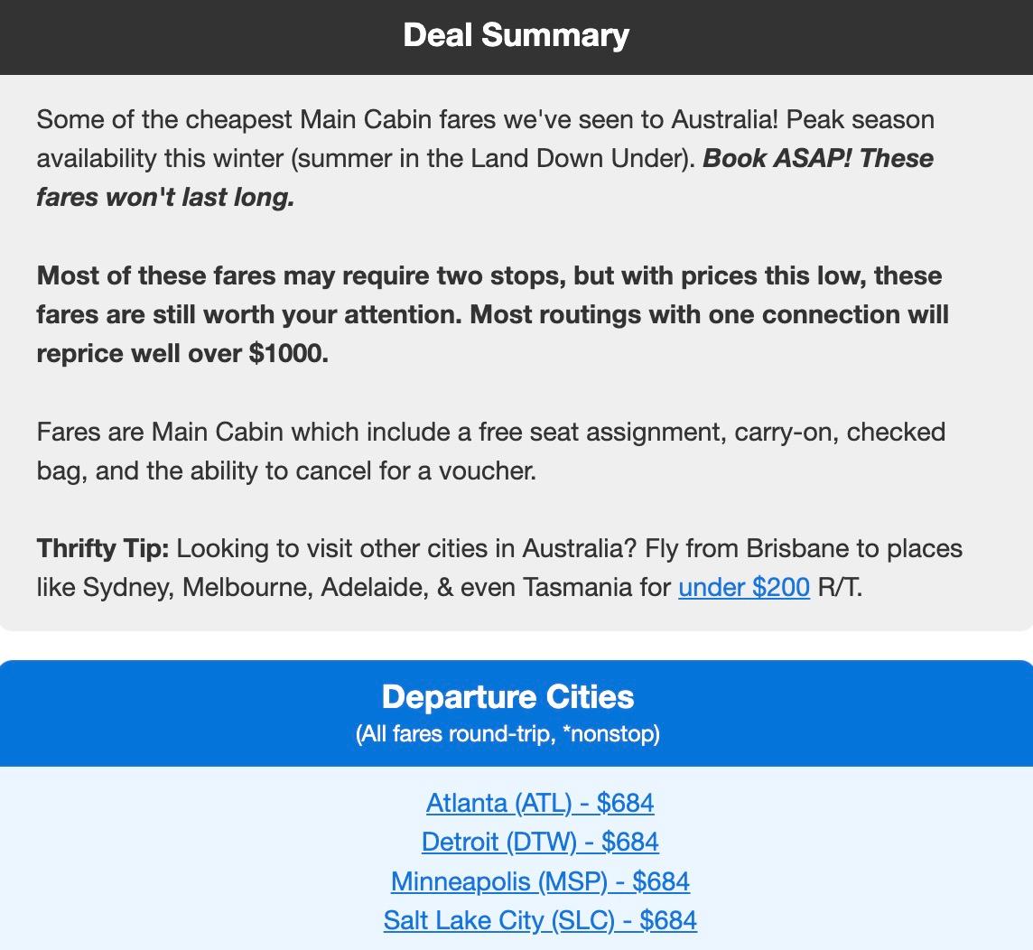 Brisbane airfare and flight deal information